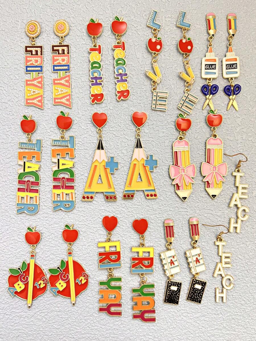 1 par de aretes regalo de día del maestro/graduación/regreso a la escuela de colores brillantes - Dorado - Ver 1