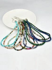 Collar de cadena de clavícula de estilo Y2K con piedra natural de aquamarina, joyería de collar de cuentas de topacio de 4 mm de colores, adecuado para uso diario y conjuntos