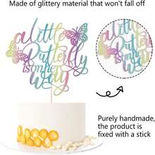 小蝴蝶正在路上蛋糕盤頂 - 懷孕公告、性別揭曉、新生兒歡迎、蝴蝶主題派對裝飾（顏色） - 彩色 - 查看 3