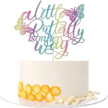 小蝴蝶正在路上蛋糕盤頂 - 懷孕公告、性別揭曉、新生兒歡迎、蝴蝶主題派對裝飾（顏色） - 彩色 - 查看 6
