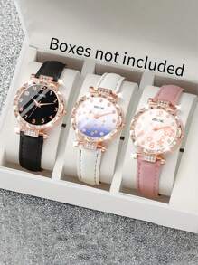 3件套新款儿童时尚水钻表盘手表，毕业礼物 - 彩色 - 查看 1