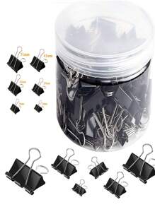 100 piezas de clips para carpeta de tamaños surtidos, extra grande, grande, mediano, pequeño, mini y micro, clips de papel para oficina, hogar y escuela, para cubrir diferentes necesidades - Negro, de vuelta a la escuela, útiles escolares