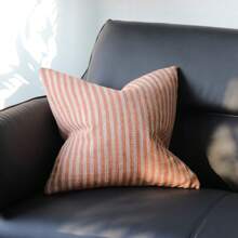 Housse De Coussin De Siège En Lin Rayé, Avec Décoration Jacquard unicolore, Coussins De Chaise Dextérieur, 1 Pièce - Orange - Voir 4