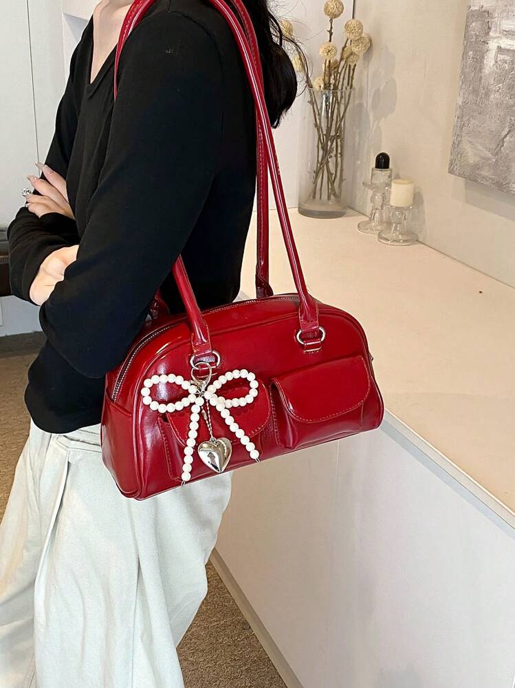 韓国デザイン レザーハンドバッグ ボーリングバッグ ボストンBAG 韓国のニッチデザインセンス ショルダーバッグ ボストン