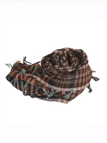 100.0cm 男女通用复古格子方形围巾，轻盈透气，流苏头巾，适合休闲和日常防晒