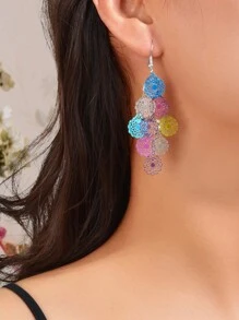 1 par de pendientes con colgante de flor hueca multicolor romántica, adecuados para fiestas y uso diario - Multicolor - Ver 3