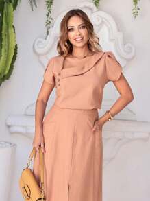 Women Two-Piece Outfits - Mocha Brown - View 4