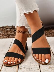 Damskie sandały z elastycznej tkaniny, modne, proste, lekkie, oddychające, płaskie sandały sportowe