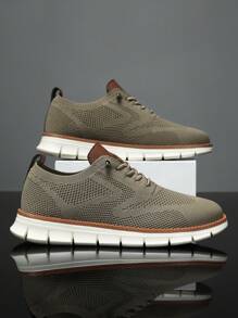 Fashionable British Style Men's Breathable Knitted Mesh Walking Shoes, Lightweight Comfortable Casual/Formal Shoes For Men, Spring/Summer/Fall