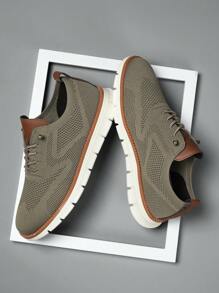 Fashionable British Style Men's Breathable Knitted Mesh Walking Shoes, Lightweight Comfortable Casual/Formal Shoes For Men, Spring/Summer/Fall