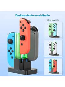 Base Cargador Led 4 En 1 Para Controles Joycon De N-Switch - Negro - Ver 8