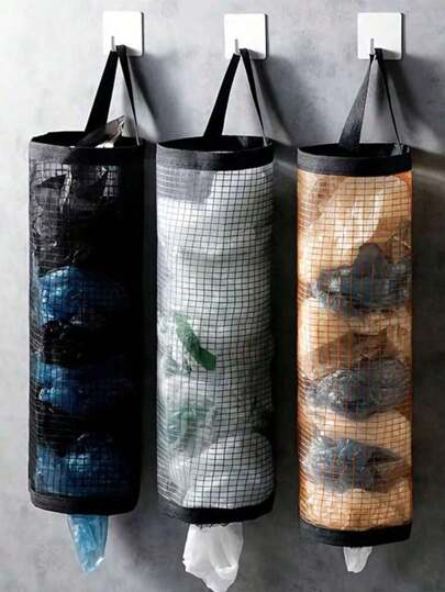 1 pieza Bolsa colgante de almacenamiento de bolsas de basura, bolsa de almacenamiento de zapatos colgada en la pared con cordón, organizador de bolsas de plástico para la cocina, decoraciones de bolsa de malla tejida para decoración del festival, decoración de la habitación, decoración del hogar, decoración del dormitorio, vestido, pantalones, zapatos, vaqueros, botas.
