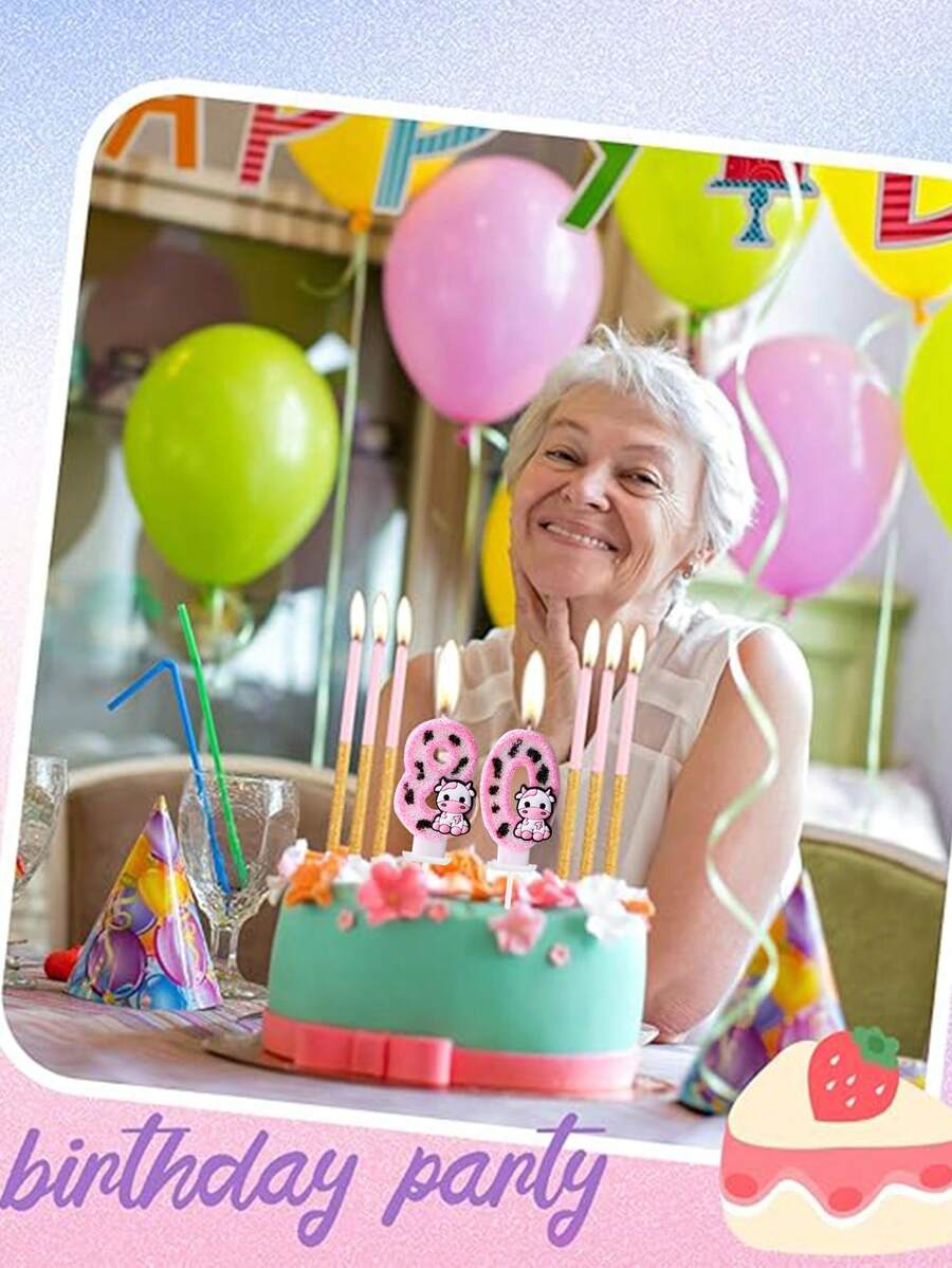 1pc Pink Cow Glitter Birthday Candles ,Number Candles For Birthday