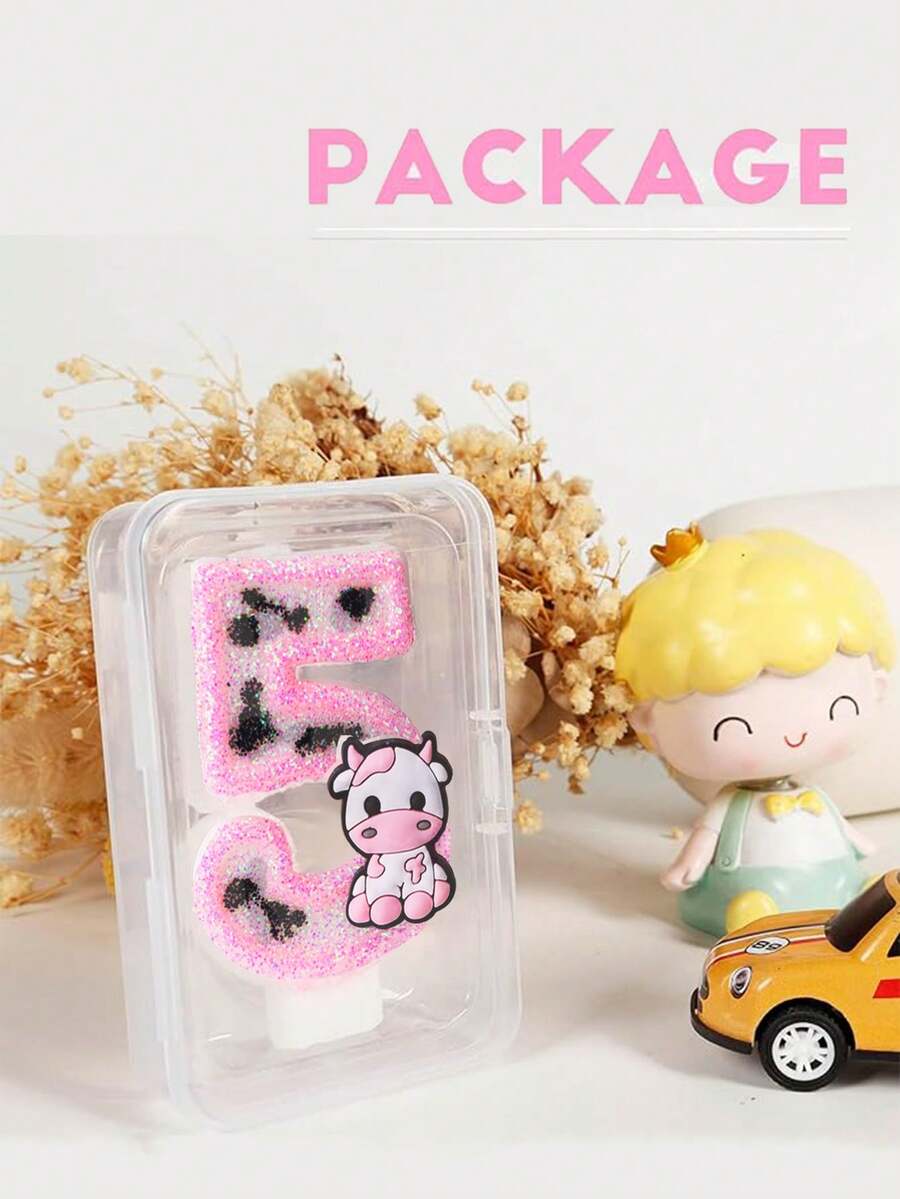 1pc Pink Cow Glitter Birthday Candles ,Number Candles For Birthday
