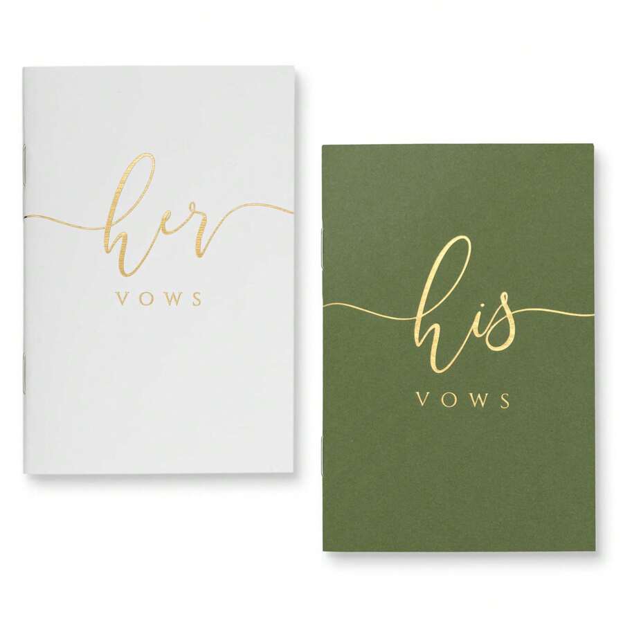 2PCS Wedding Vow Books, Vow Books His And Hers With Gold Foil Lettering, 28 Pages With Plenty Of Space To Write Your Vows, Perfect Wedding Essentials For Your Wedding Day Back To School - Olive & White - View 1