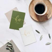 2PCS Wedding Vow Books, Vow Books His And Hers With Gold Foil Lettering, 28 Pages With Plenty Of Space To Write Your Vows, Perfect Wedding Essentials For Your Wedding Day Back To School - Olive & White - View 2