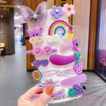 14pcs Purple Hair Accessories Set Including Hair Clip, And Hair Ties Cute - Purple - View 8