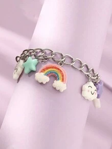 1 Vòng tay mặt dây chuyền hình đám mây cầu vồng và hình ngôi sao dễ thương cho bé gái - Nhiều màu - Xem 2