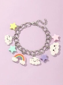 1 Vòng tay mặt dây chuyền hình đám mây cầu vồng và hình ngôi sao dễ thương cho bé gái - Nhiều màu - Xem 1