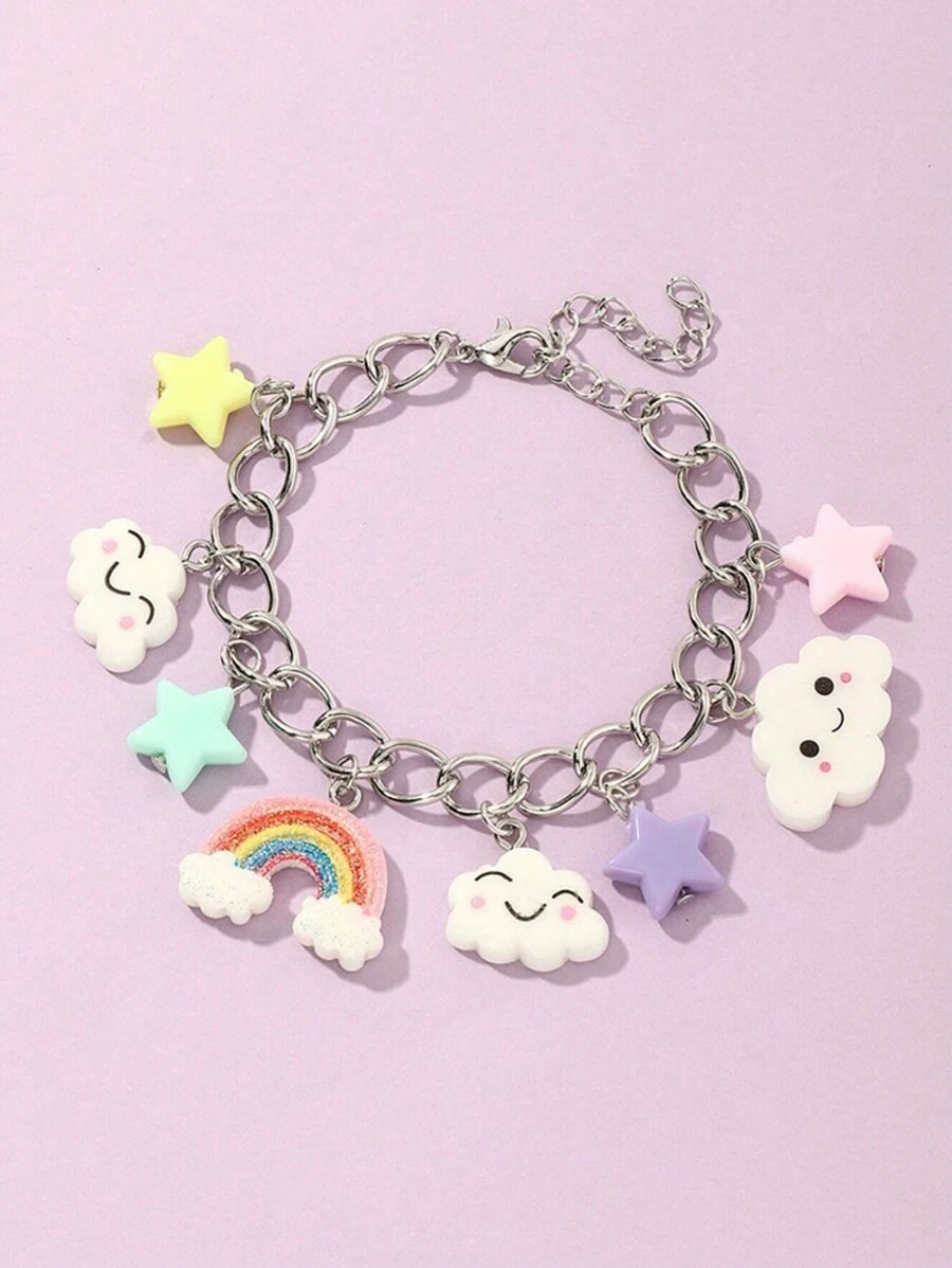 1 Vòng tay mặt dây chuyền hình đám mây cầu vồng và hình ngôi sao dễ thương cho bé gái - Nhiều màu - Xem 1