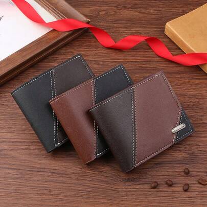 1pc Men's Multi-Color Wallet, New Colorblock Design Men's Short Wallet, Multi-Card Slots, Fashion Casual Bifold Soft Leather Wallet For Young Men