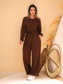 Women Two-Piece Outfits - Brown - View 1