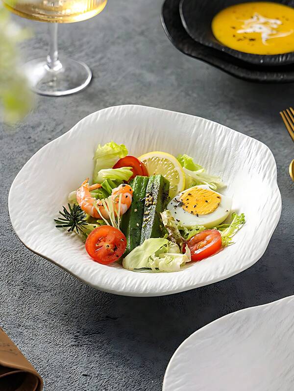 1 Stück japanisches einfaches Steinzeug Keramik Tiefteller, 19/23 cm, einzigartiges Design, geeignet für Zuhause/Restaurant, Salat, Pasta