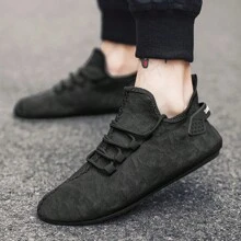 Men's Comfortable Solid Color Socks Loafers - Soft Fabric Upper, Non-Slip Rubber Sole, Breathable Fabric Insole, Round Toe, Lace-Up Closure, Suitable For Casual Outdoor Activities In All Seasons - Black - View 2