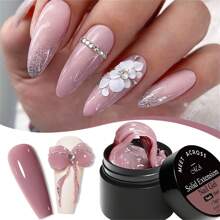 4支装 7毫升 不粘手型 固体延长指甲油 透明 白色 裸色 雕刻花朵 美甲 UV凝胶 丙烯酸指甲油