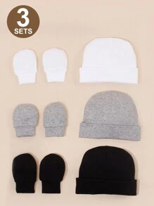 3 Sets Newborn Baby Soft Skin-Friendly Cap + Anti-Scratch Gloves Set - Multicolor - View 8