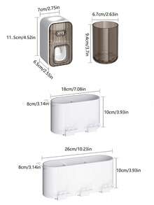 1pc Automatic Toothpaste Dispenser With Toothbrush Holder, Wall Mounted Toothbrush Organizer With Gargle Cups, Space-Saving Bathroom Rack For Toothbrush And Cups - Black - View 2