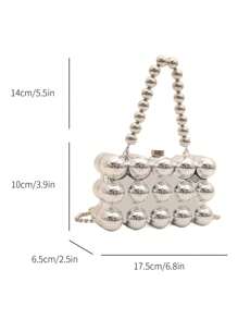 创意时尚波浪串珠手拿包、金属盒手提包、晚装包、女士正式派对化妆包和手机包、独特链带斜挎包、趣味礼物 - 銀色 - 查看 10