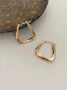 1 Pair Asymmetric Geometric Gold Earrings, Suitable For Women's Daily Wear, Work Accessories For Summer - Gold Irregular Geometric Shape Earrings - View 2
