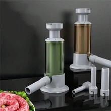 1入組香腸注射器機，塑料香腸注射器，手動香腸灌裝機，配有四個灌裝管，香腸灌裝機，肉類灌裝器，手動薩拉米製造機，廚房工具，食品，烹飪，肉類，禽類，廚房，廚房用品，廚房工具，廚房物品。 - 彩色 - 查看 11