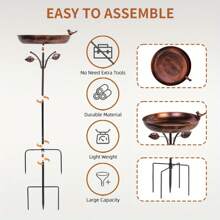 1 件花园金属鸟浴盆，12 英寸鸟浴盆，带 5 个底座，户外复古鸟浴盆，铸铁鸟浴盆，立式喂鸟器 - 彩色 - 查看 3