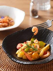 1 件极简主义不对称深陶瓷盘，具有独特的岩石状设计，7.5/9 英寸，适用于家庭/餐厅、沙拉和意大利面餐具圣诞礼物