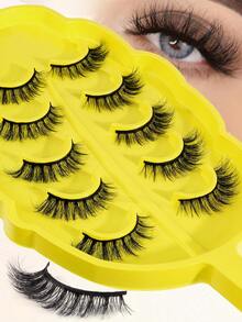 MAGEFY 5pairs/Set 3D Faux Mink Hair Fluffy False Eyelashes With Leaf-Shaped Tray, Natural Looking, Thick And Soft, Reusable, Individual Packaging, Makeup Tool For Beauty - Bulu mata Cris Cross - View 2