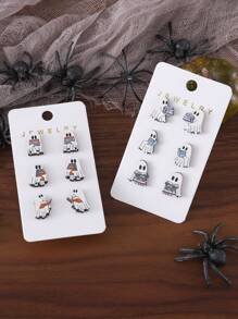 Ensemble de 3 paires de boucles d'oreilles de fantômes de livre mignons pour Halloween pour femmes, clous d'oreille vintage en bois gothique pour la soirée d'Halloween, cadeau pour amateur de livres pour Halloween