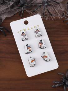 Ensemble de 3 paires de boucles d'oreilles de fantômes de livre mignons pour Halloween pour femmes, clous d'oreille vintage en bois gothique pour la soirée d'Halloween, cadeau pour amateur de livres pour Halloween