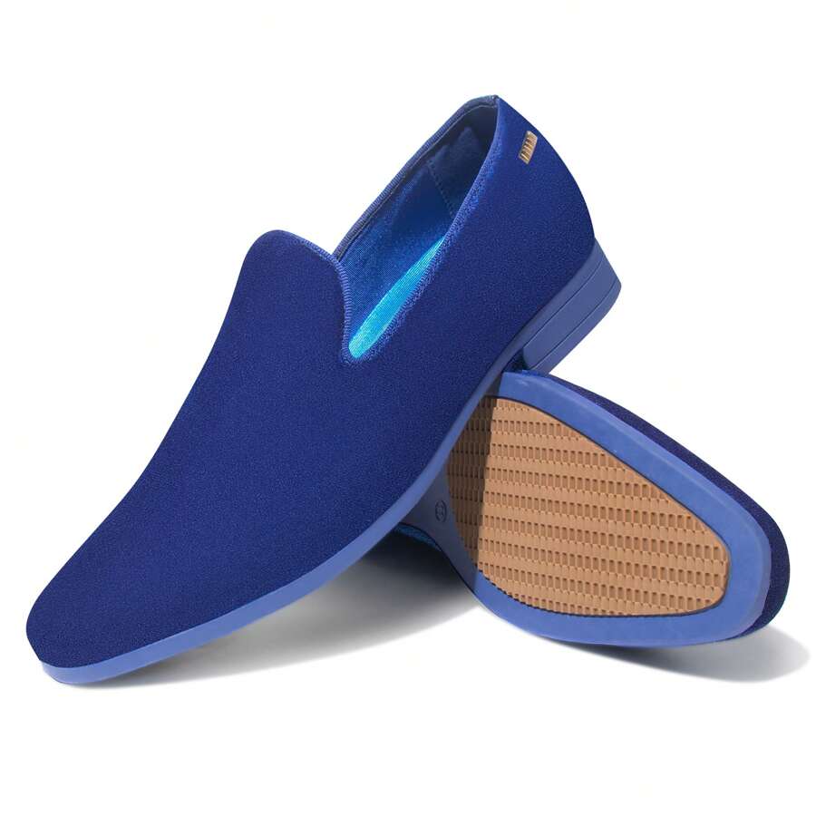 Mens Velvet Loafers Slip-On Dress Shoes Fashion Style Driving Shoes Classic Tuxedo Shoes Casual Oxford Shoes - 藍色 - 查看 1