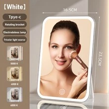 Miroir de maquillage éclairé par LED, miroir de beauté portatif illuminé avec 3 couleurs d'éclairage et luminosité réglable à écran tactile, miroir de vanité de bureau pliable à LED avec batteries rechargeables, meilleur cadeau pour voyager