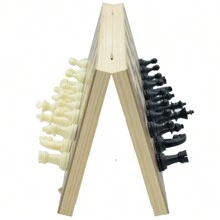 6 种尺寸磁性国际象棋套装，折叠，收纳盒，防滑，耐磨地毯底木制棋子，桌上游戏玩具，比赛级别 24/29/34/39/44/49 厘米，适合万圣节/圣诞节/感恩节的成人派对游戏 - 黑與白 - 查看 7