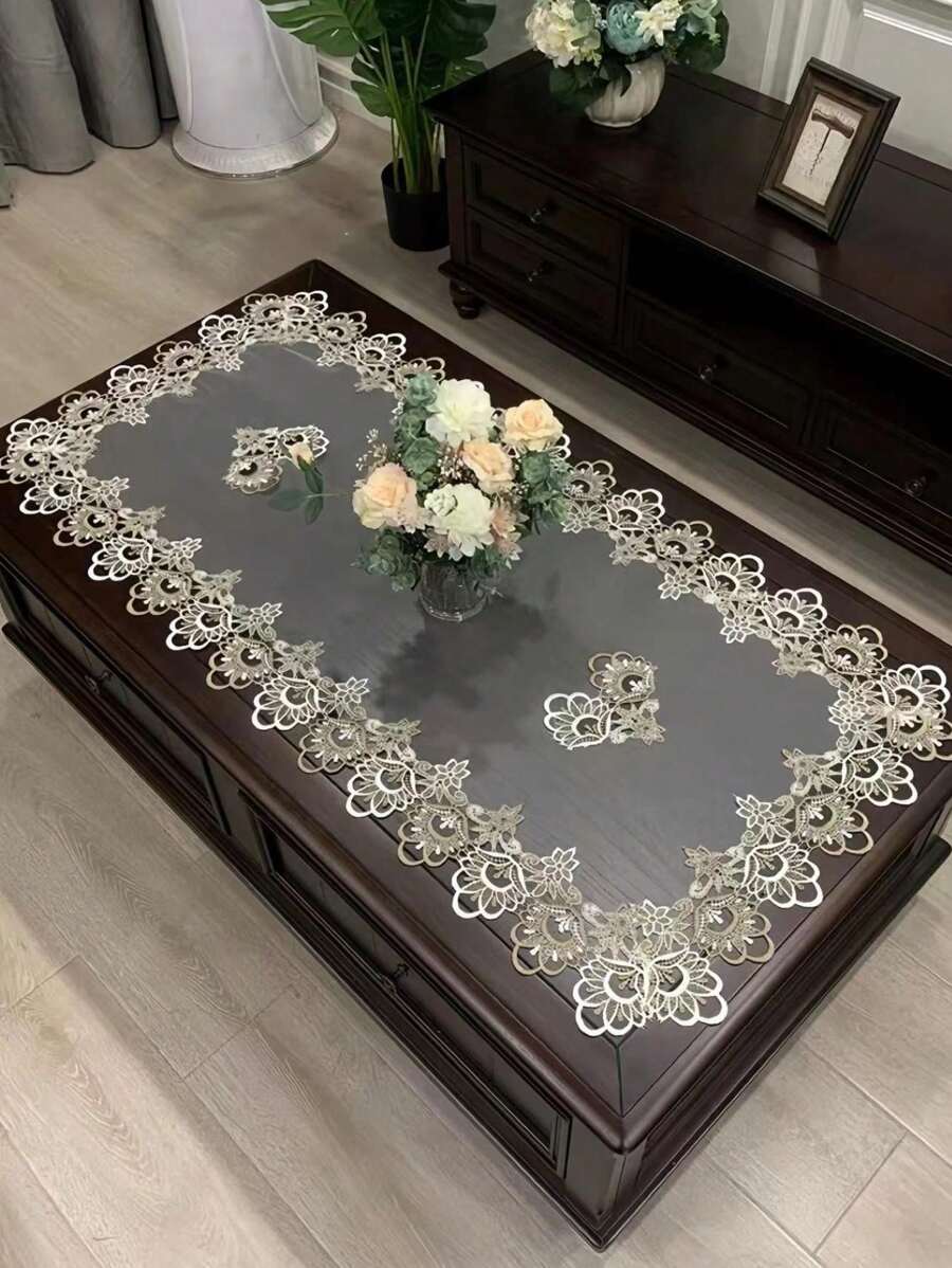 1pc Polyester Lace Trim Square Tablecloth, Boho Style, Heat-Resistant, Dust-Proof, Suitable For Daily Home Decor, Festivals, Weddings And Parties - Multicolor - View 1