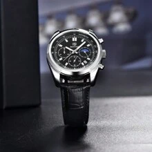 BENYAR 2024新款運動計時石英不銹鋼潛水手錶，30ATM防水皮革錶帶男士商務石英手錶 - 銀色 - 查看 5