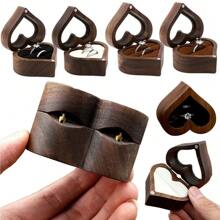 1 Pieza Caja de joyería de madera en forma de corazón, exhibidora de anillos, estuche para guardar anillos de compromiso y boda de parejas, regalo del Día de San Valentín y para volver a la escuela