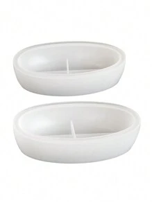 椭圆形储物托盘硅胶蜡烛模具 DIY 船形蜡烛容器工艺品制作石膏树脂花盆铸造模具家居装饰 - 白色矽膠模具 - 查看 4