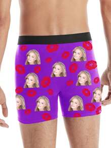 Custom Men Boxer Briefs Personalized Underwear With Photo Picture Customized Girlfriend's Face Boxers,Valentine's Day Gifts ,1pc,Colorful,Cute,Adorable,Contracted,Funny,Custom,Unique,Customized,Personalized,Underwear,Panties,Ideal Gifts - Purple - View 5