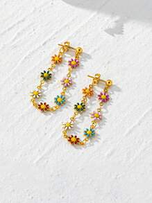 1 pieza Conjunto de collar, pulsera y pendientes de margarita de moda para mujeres, exquisito y elegante, perfecto para atuendos de verano y playa con un diseño juvenil y dulce adecuado para accesorios de regreso a la escuela - Multicolor - Ver 4