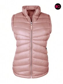 Big City Chaleco Dama Moda Capitonado Forro Pelcuhe Casual Moderno Gorro Desmontable - Rosa - Ver 5