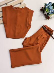 Women Two-Piece Outfits - Brown - View 1